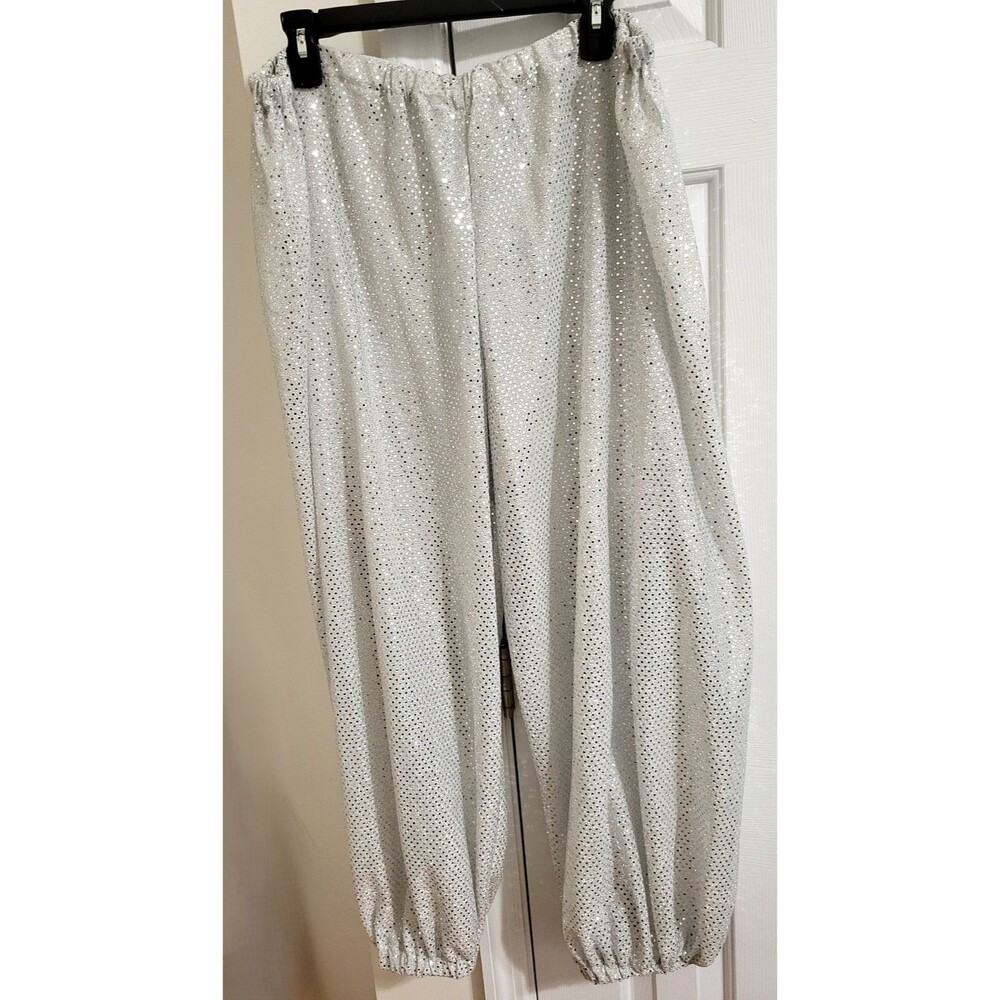 Silver Sequin Style Harem Pants Elastic Waist Ankle Costume Belly Dance M/L